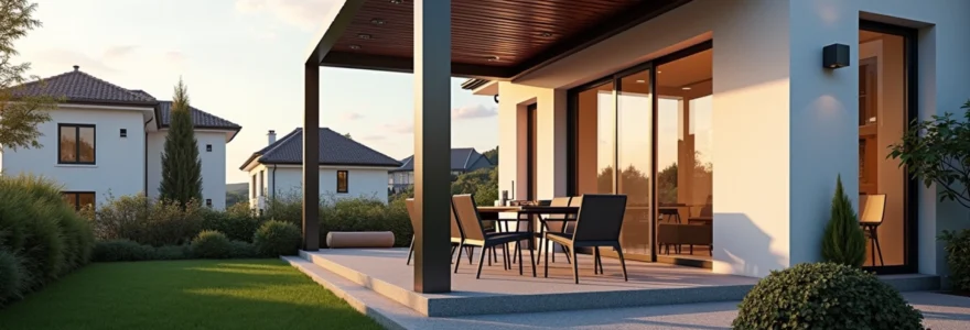 Pérgola bioclimática adosada en su patio