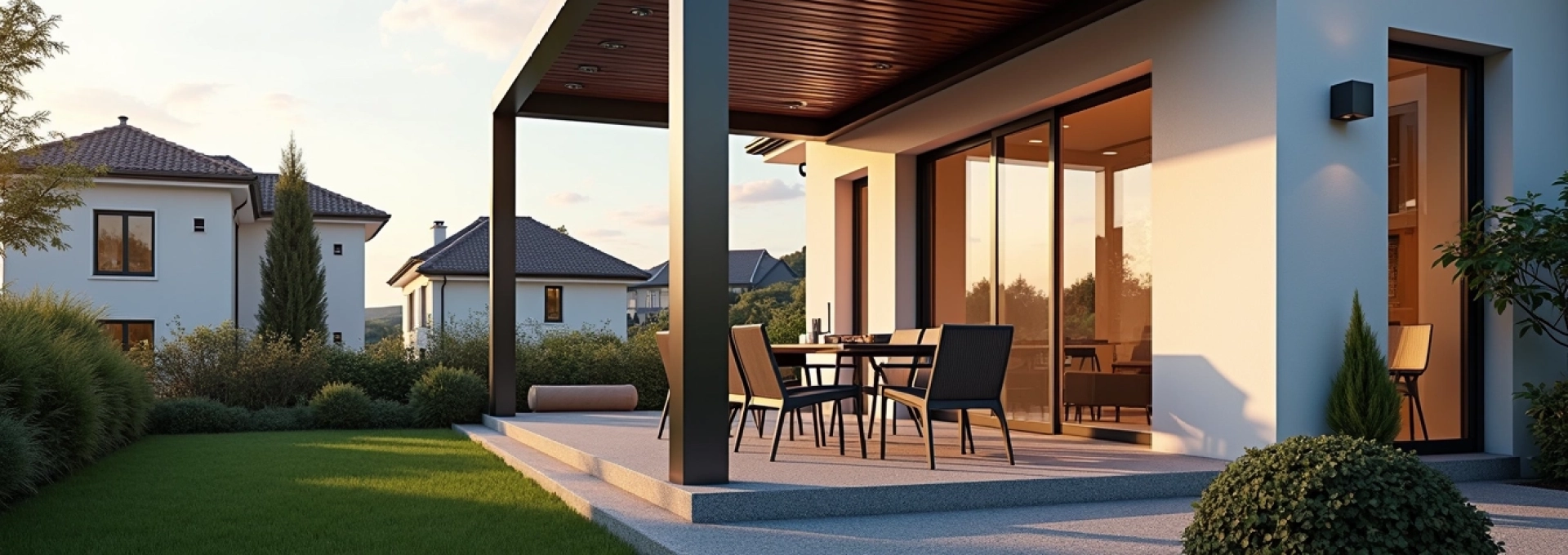 Pérgola bioclimática adosada en su patio
